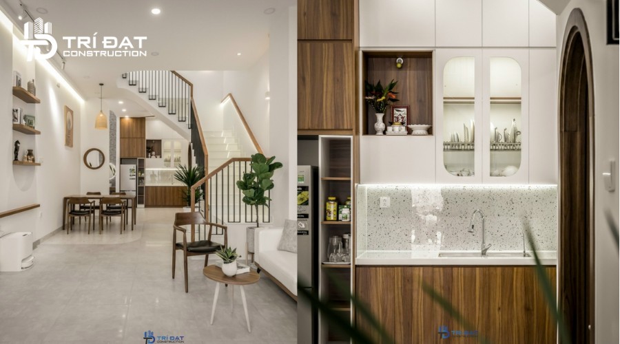 Mẫu không gian mở phòng khách và bếp cho nhà phố