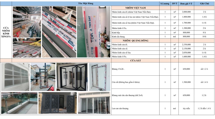 Bảng báo giá thi công vách kính mặt dựng Xingfa trọn gói