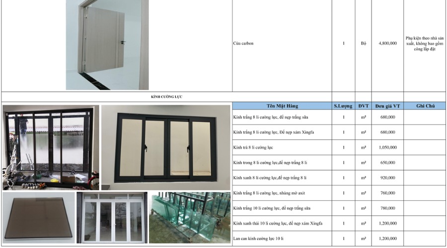 Bảng báo giá thi công vách kính mặt dựng Xingfa tại Xây Dựng Trí Đạt