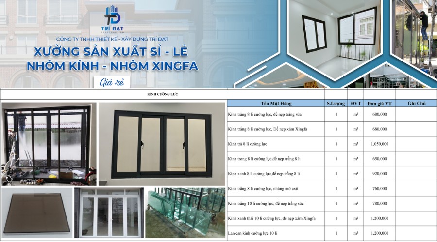 Dịch vụ thiết kế thi công cửa kính cường lực trọn gói giá rẻ tại Xây Dựng Trí Đạt